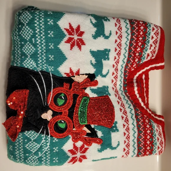 Cat In A Top Hat Soft & Cozy Festive Christmas Sweater 33 Degrees Unisex Large - Picture 14 of 16
